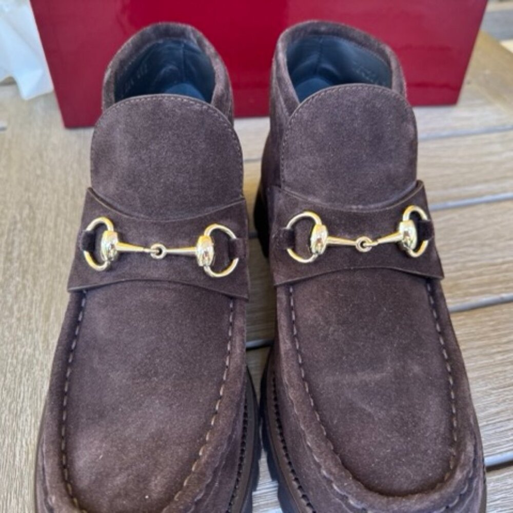 New Gucci  Sylke Suede Ankle Boots - Chocolate, 9.5